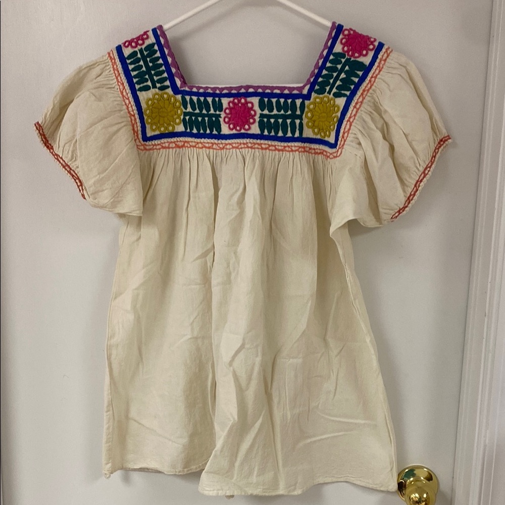 Hand embroidered Cream Women's Top